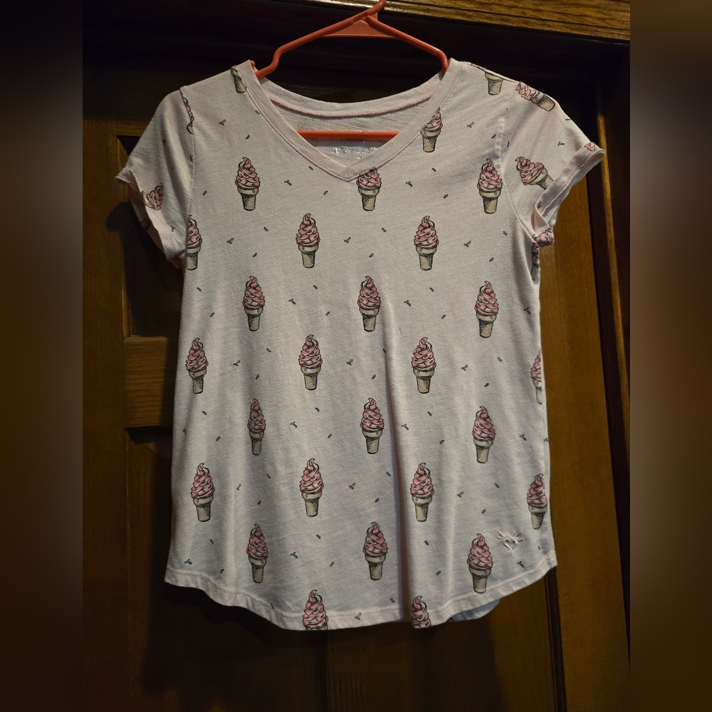 Justice White Tee with Pink Ice Cream Design